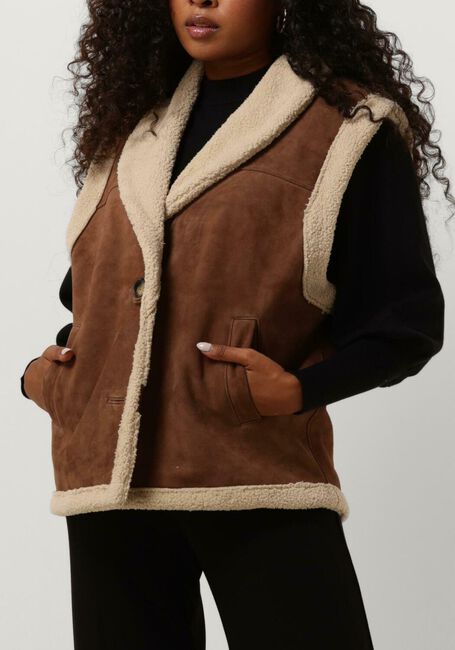 Bruine JANICE Gilet LAMMY VEST DAMES JUSTIN SUEDE - large