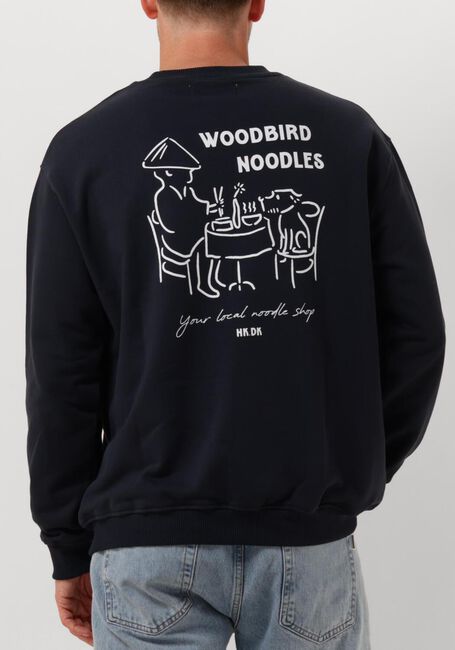 Donkerblauwe WOODBIRD Sweater WBCANE NOODLE CREW - large